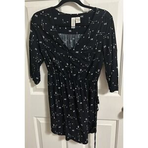4/$20 Mimi Chica Rayon Dress size M Black White Drawstring Roll Tab Sleeve
